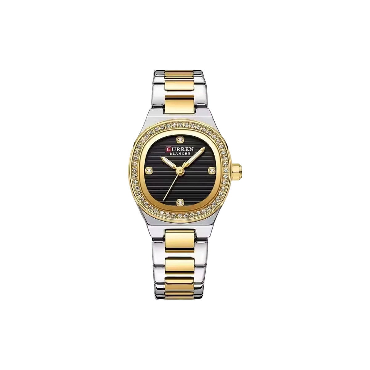 CURREN 9101 Women’s Luxury Diamond Watch Glod Case Black Dial– Small Dial, Luminous Hands & Stainless Steel Bracelet