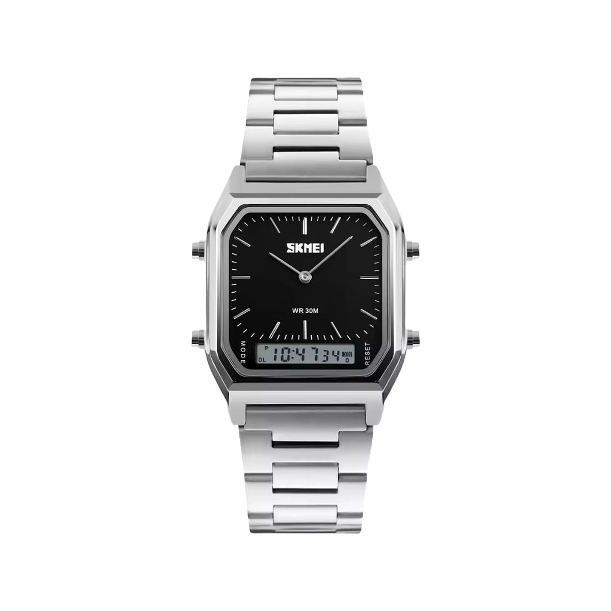 SKMEI 1220 Men’s Vintage Square Analog-Digital Watch Silver Black – Dual Display