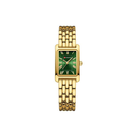 CURREN 9115 Women’s Rectangular Quartz Watch Gold Green– Roman Numeral Dial