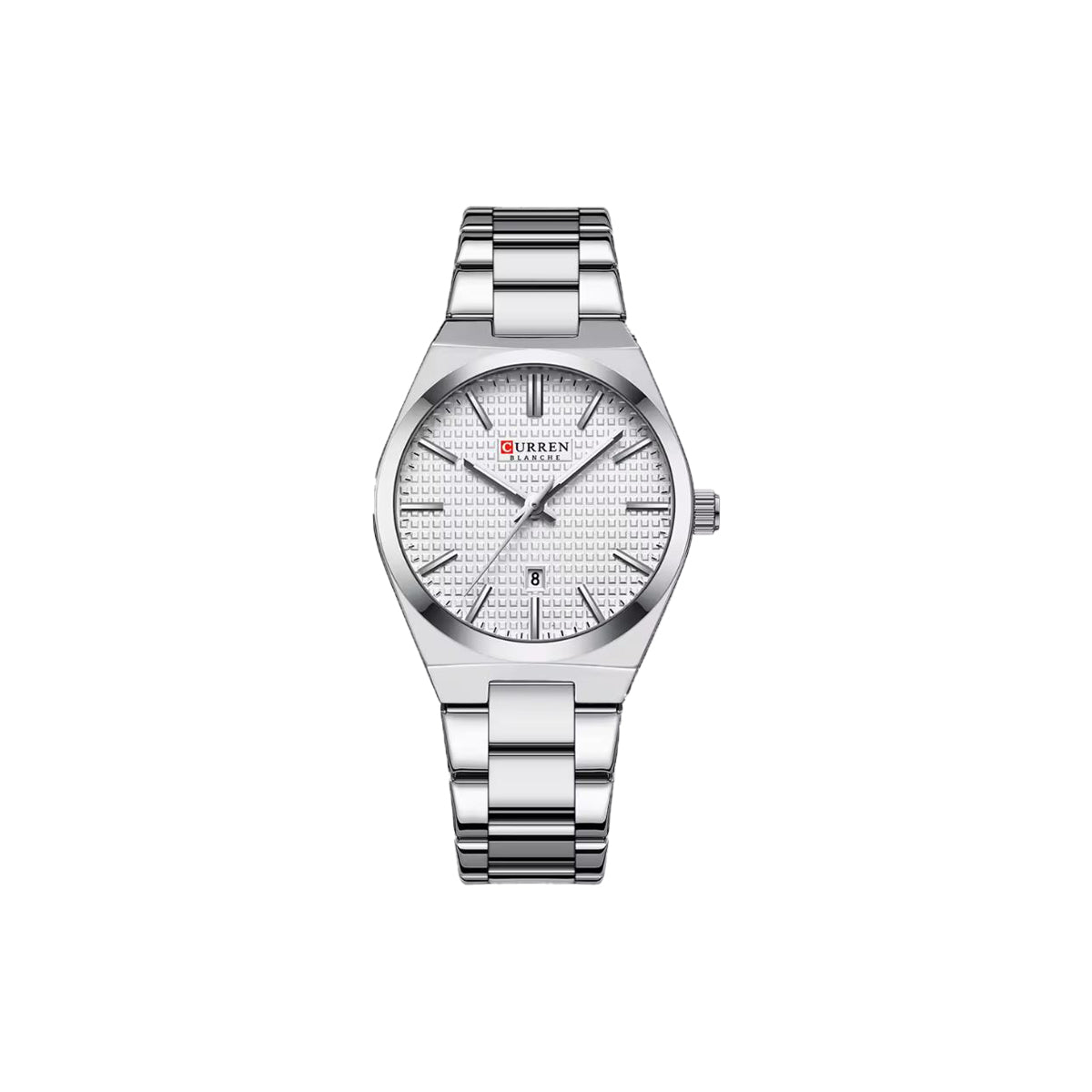 CURREN 8439L Women’s Silver White Quartz Watch – Stainless Steel Bracelet & Date Display