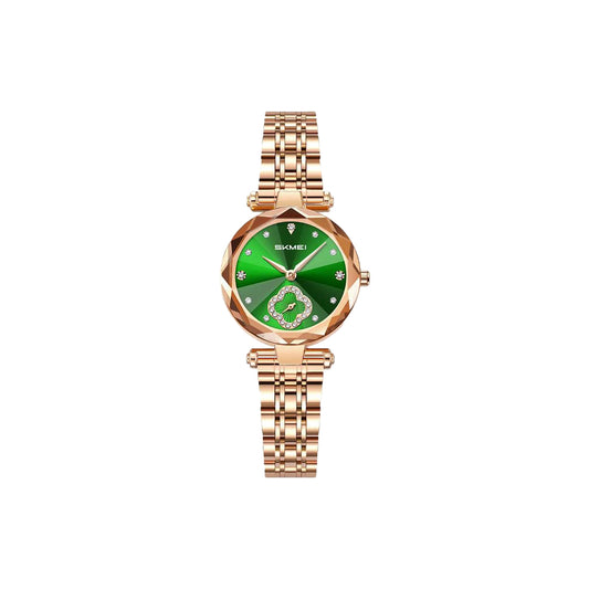 SKMEI 2718 Women’s Elegant Quartz Watch Green Dial– Stainless Steel Band, 30M Waterproof Ladies Dress Watch