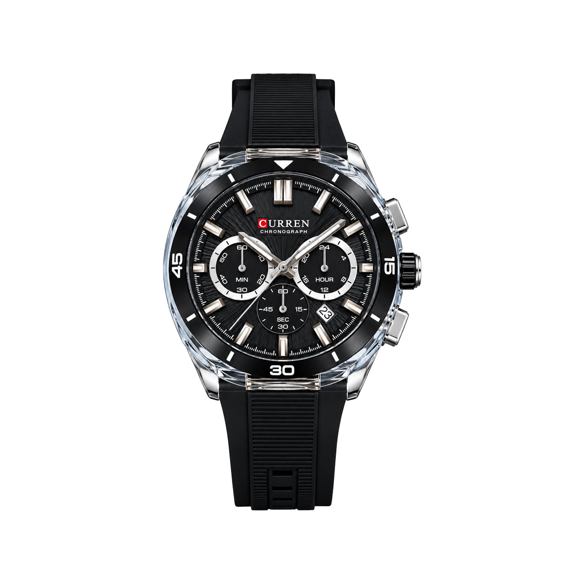CURREN 8502 Men's Chronograph Quartz Watch Black– Silicone Strap, Luminous & 3ATM