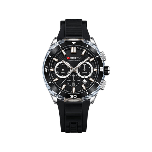 CURREN 8502 Men's Chronograph Quartz Watch Black– Silicone Strap, Luminous & 3ATM