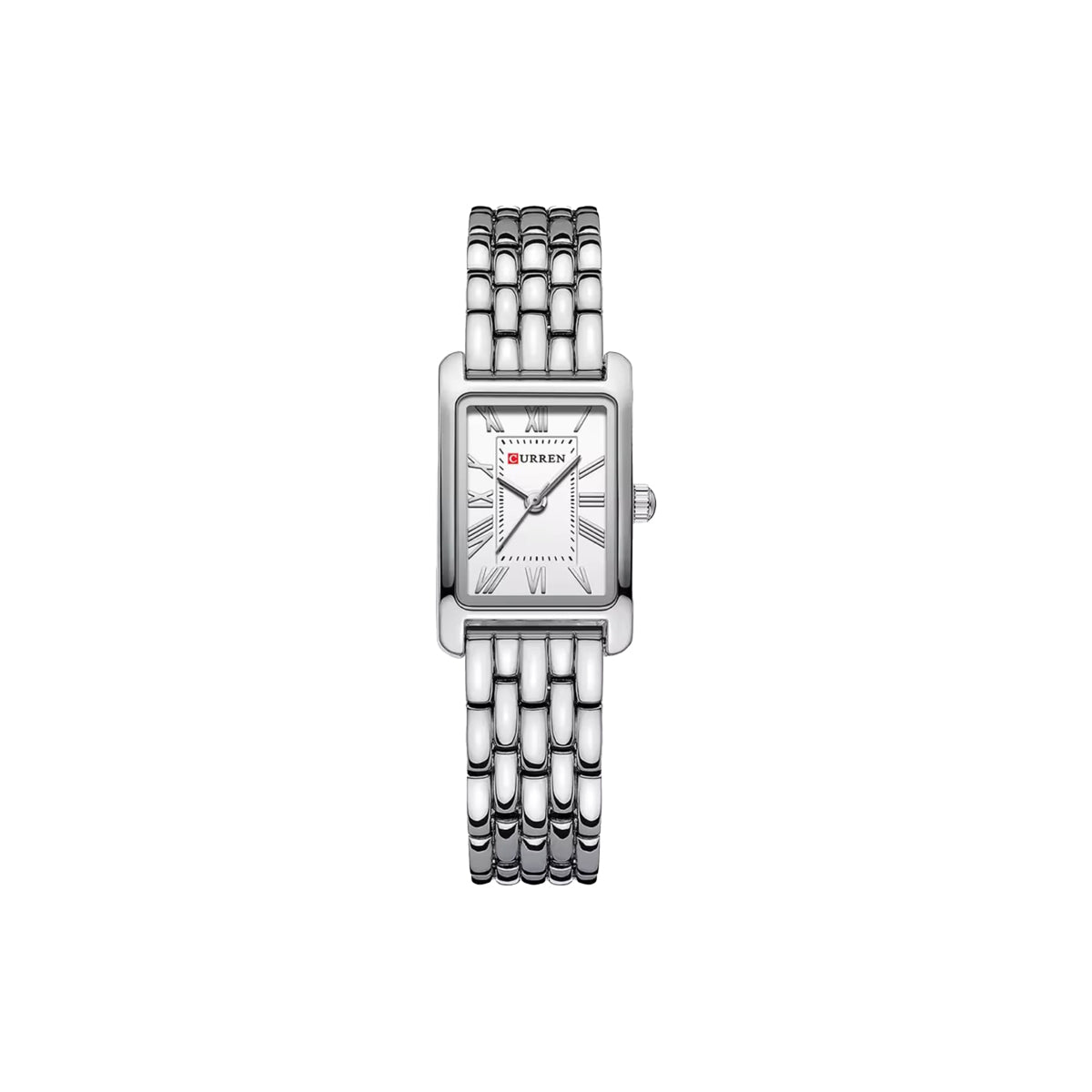 CURREN 9115 Women’s Rectangular Quartz Watch Silver White– Roman Numeral Dial