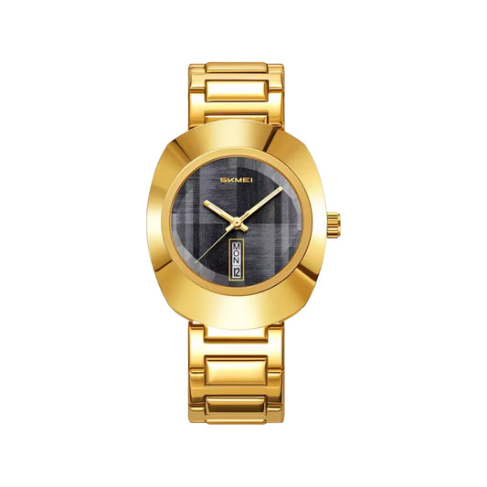 SKMEI 9410 Men’s Retro Oval Quartz Watch Golden Black– Day Date