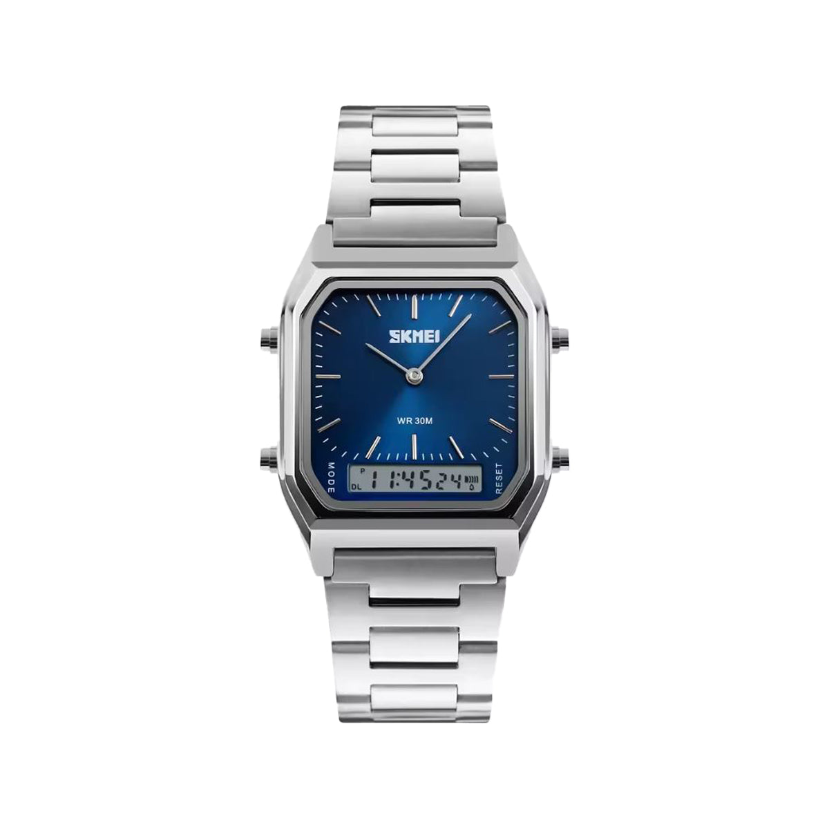 SKMEI 1220 Men’s Vintage Square Analog-Digital Watch Silver Blue – Dual Display