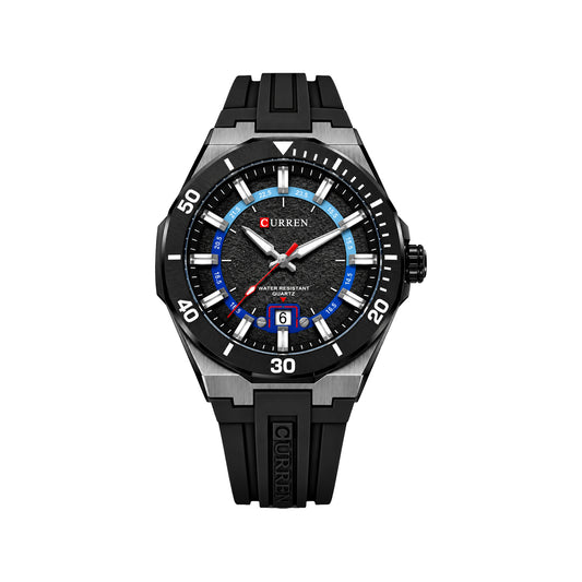 CURREN 8491 Men's Quartz Watch Black – Stylish Silicone Strap