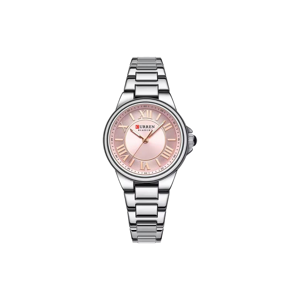 Curren 9091 Silver Pink— Elegant Women's Stainless Steel Bracelet Watch
