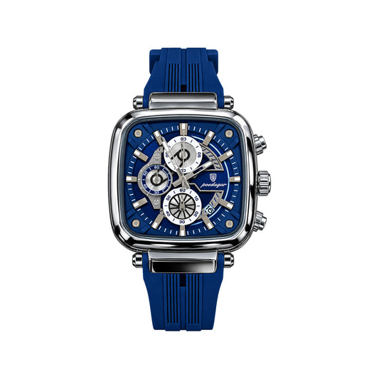 POEDAGAR 849 Men's Square Chronograph Watch Blue– Silicone Strap