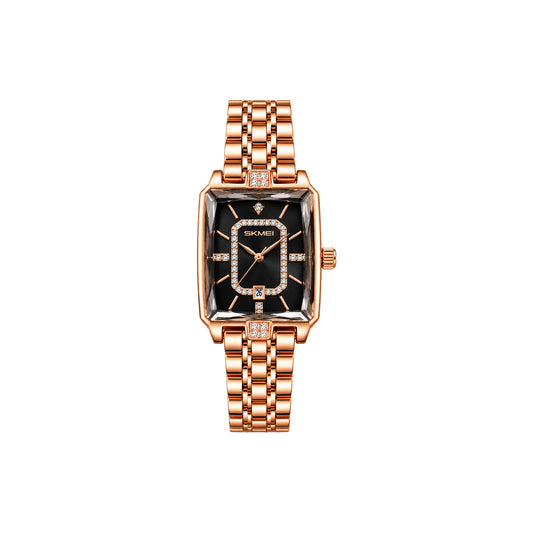 SKMEI 2781 Women’s Elegant Quartz Watch Black Dial– Stainless Steel Bracelet, Date Display