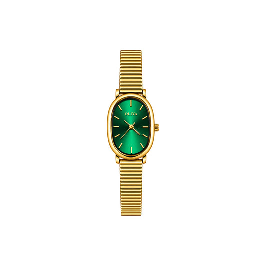 OLIYA 2015 Ladies Green Dial Gold Watch – Elegant Oval Case & Classic Bracelet