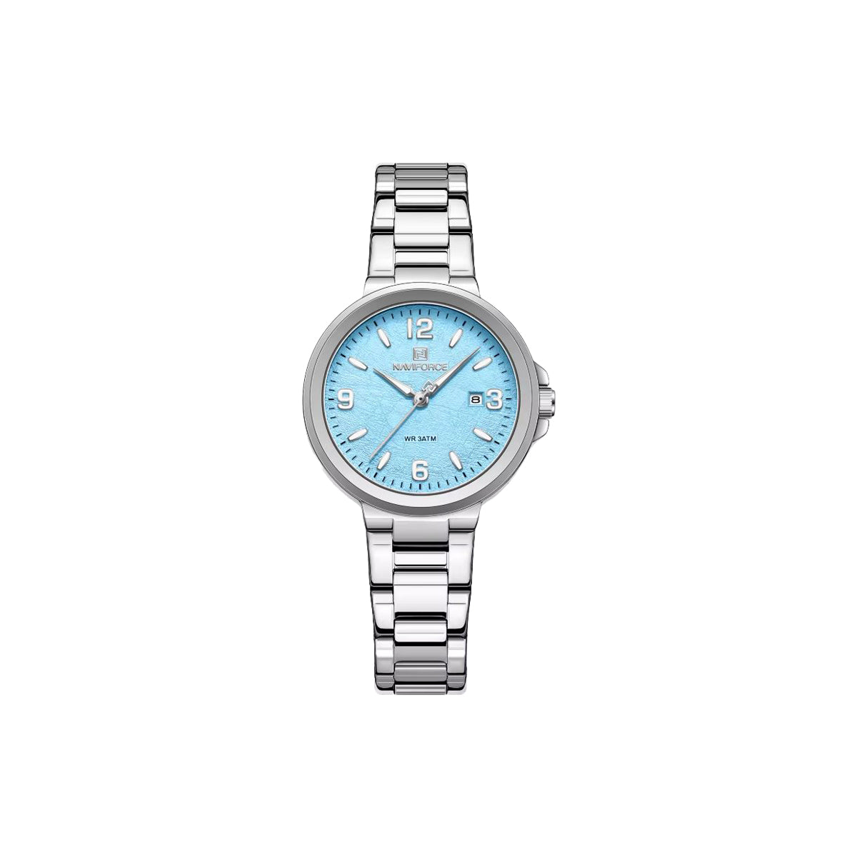 NAVIFORCE 5077 Women’s Textured Silver Paste Dial Quartz Watch – Stainless Steel Bracelet