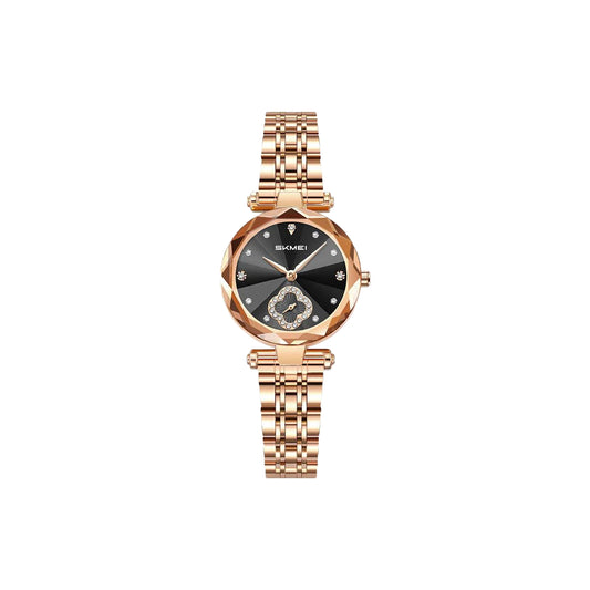 SKMEI 2718 Women’s Elegant Quartz Watch Black Dial– Stainless Steel Band, 30M Waterproof Ladies Dress Watch
