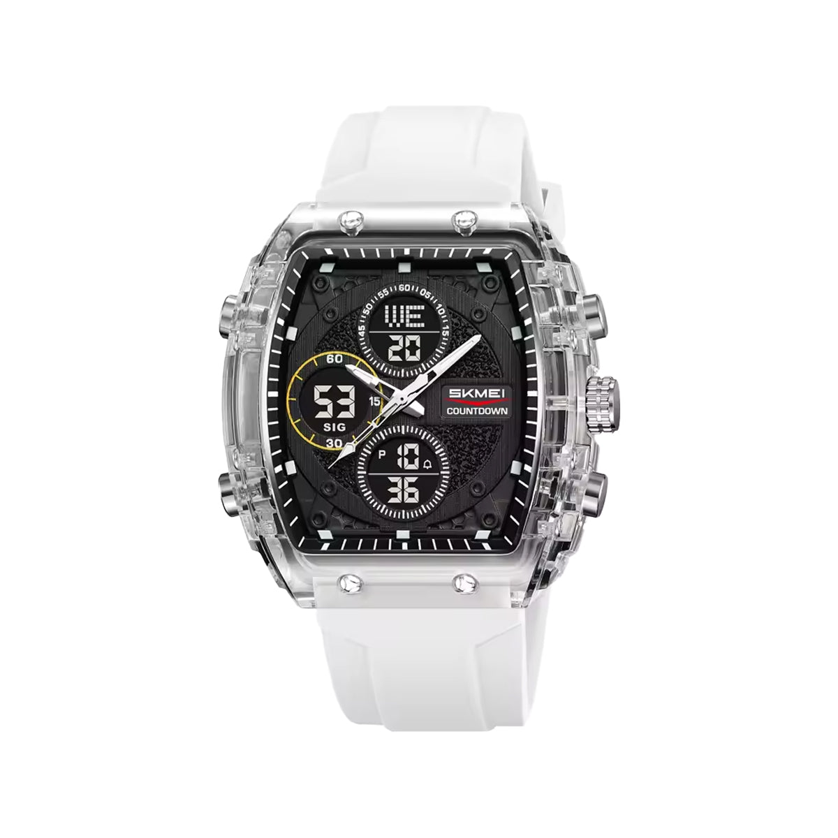 SKMEI 2602 Dual Time Sports Watch White– 50M Waterproof Silicone Strap