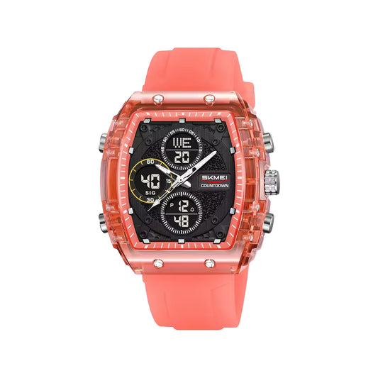 SKMEI 2602 Dual Time Sports Watch Red– 50M Waterproof Silicone Strap