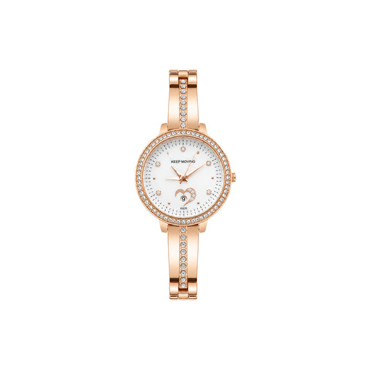 KEEP MOVING K820 Luxury Women's Diamond Quartz Watch | Rose Gold Stainless Steel Waterproof Ladies Wristwatch