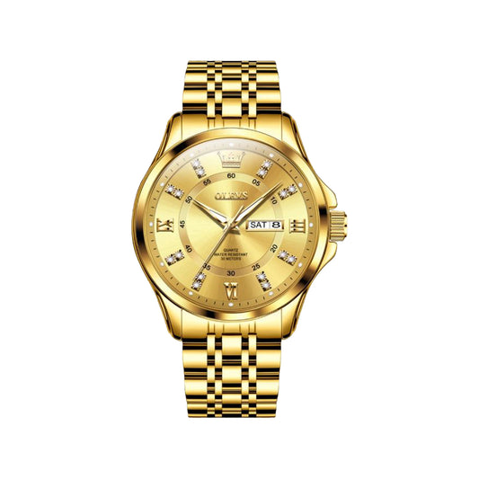 OLEVS 3620 Men’s Luxury Quartz Watch – Golden Fashion Stainless Steel Business Wristwatch