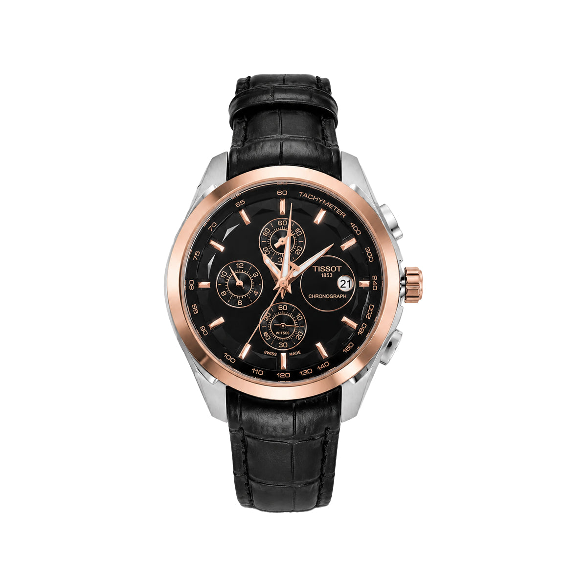 Tissot 1853 Chronograph Rose Gold Border Black Leather Men's Watch