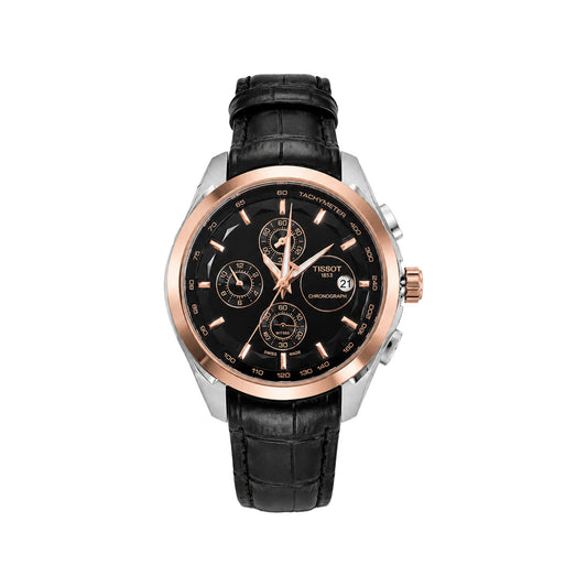 Tissot 1853 Chronograph Rose Gold Border Black Leather Men's Watch