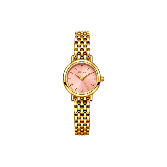 OLIYA Elegant Ladies Gold Watch – Pink Dial & Classic Bracelet
