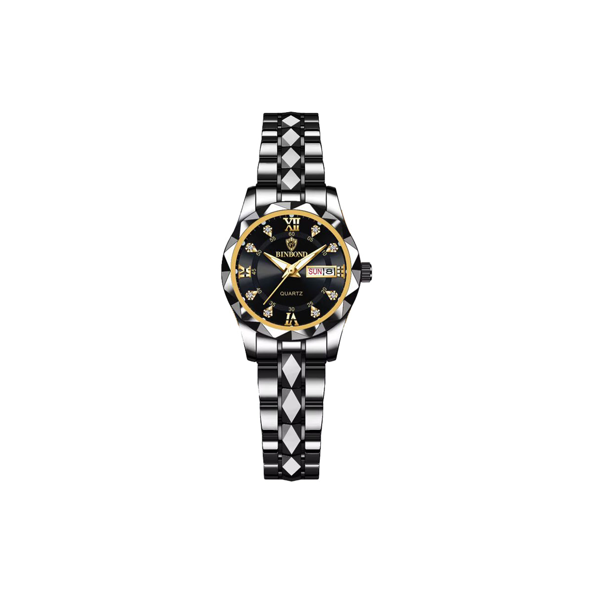 BINBOND 2521 Women's Luxury Quartz Watch | Diamond Dial Stainless Steel Waterproof Ladies Wristwatch