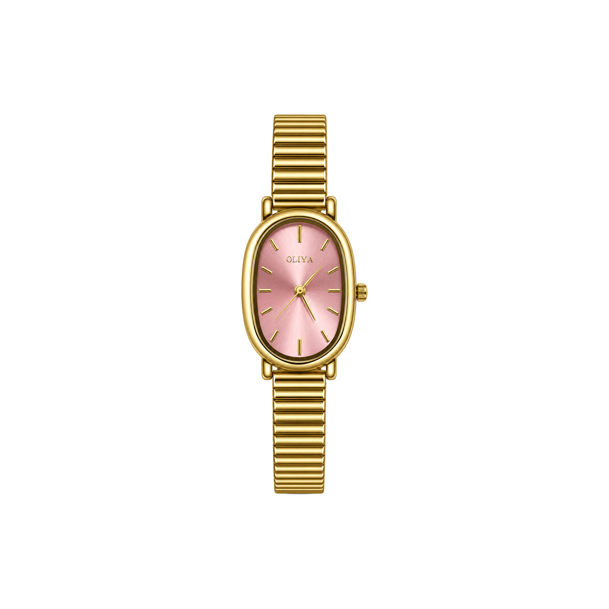 OLIYA 2015 Ladies Pink Dial Gold Watch – Elegant Oval Case & Classic Bracelet