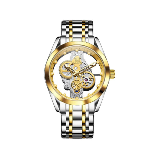OLEVS 3725 Men’s Luxury Skeleton Quartz Watch – Stainless Steel Bracelet