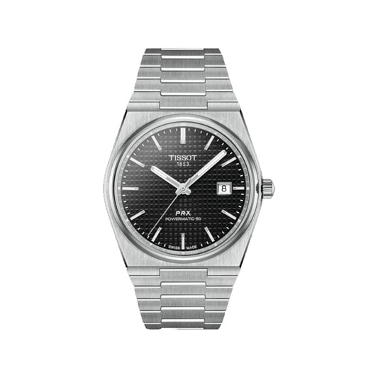 Tissot PRX Quartz 80 Men’s Watch – Black Waffle Dial & Stainless Steel Chain Strap