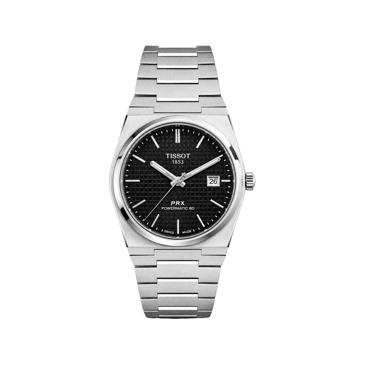 Tissot PRX Quartz 80 Men’s Watch – Black Waffle Dial & Stainless Steel Chain Strap
