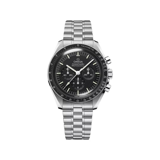 Omega Luxury Chronograph Men's Watch – Black Dial, Black Bezel, Stainless Steel Bracelet