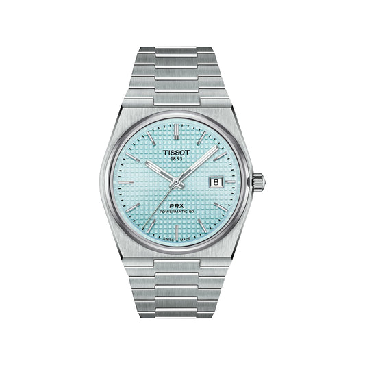 Tissot PRX Quartz 80 Men’s Watch – Tiffany Blue Waffle Dial & Stainless Steel Chain Strap