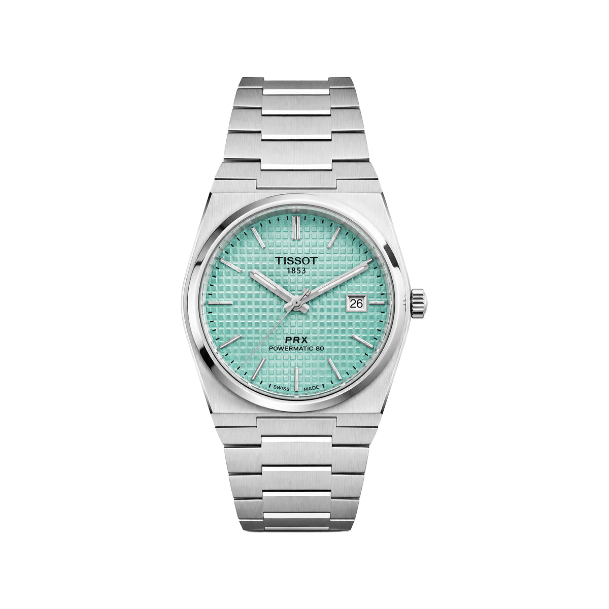 Tissot PRX Quartz 80 Men’s Watch – Tiffany Blue Waffle Dial & Stainless Steel Chain Strap