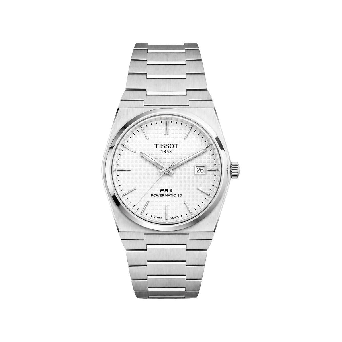 Tissot PRX Quartz 80 Men’s Watch – White Waffle Dial & Stainless Steel Chain Strap