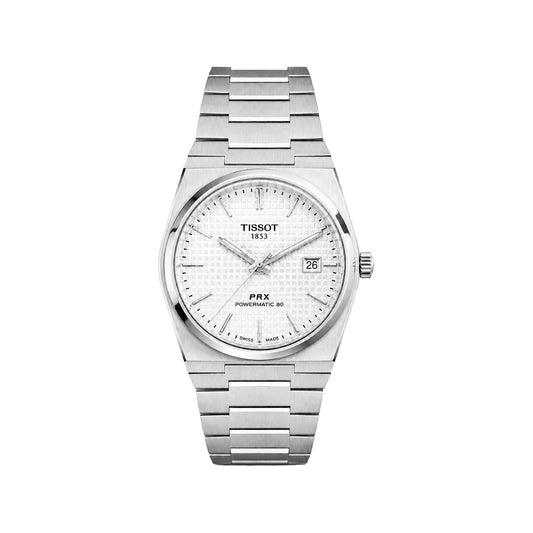 Tissot PRX Quartz 80 Men’s Watch – White Waffle Dial & Stainless Steel Chain Strap