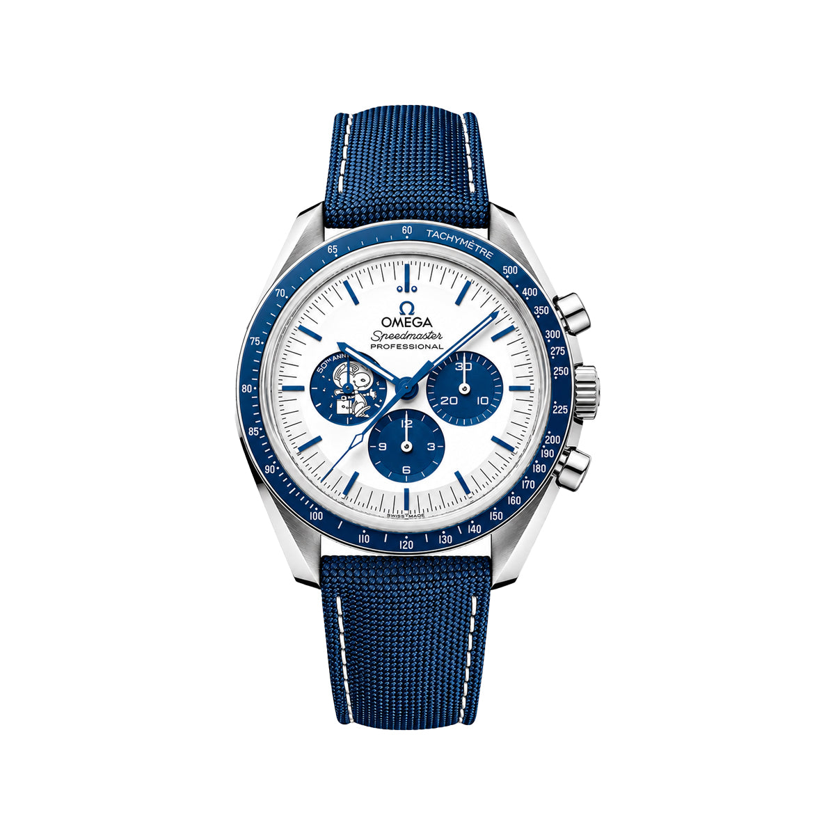 Omega Speedmaster Professional Anniversary Chronograph Men’s Watch – White Dial & Blue Fabric Strap