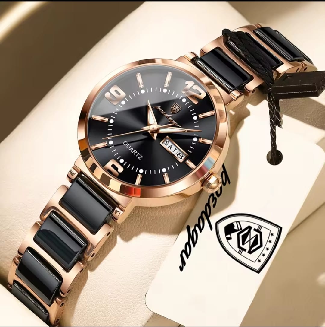 POEDAGAR 507 Women’s Elegant Quartz Watch Black– Day Date, Luminous.