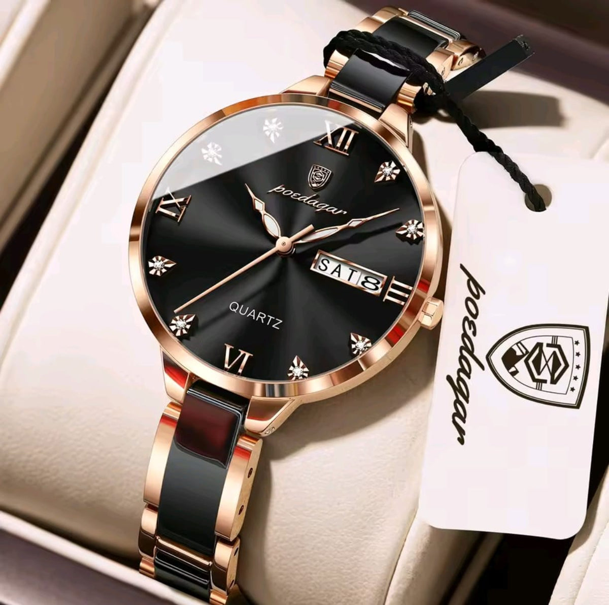 POEDAGAR 506 Women’s Luxury Quartz Watch Black– Luminous, Day Date.