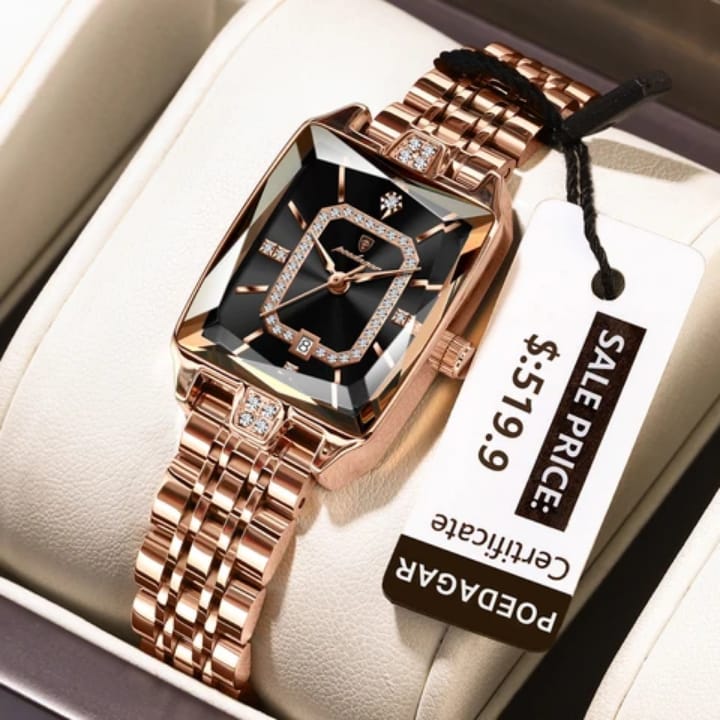 Poedagar 785 Black Dial— Women’s Waterproof Rectangle Luxury Quartz Watch