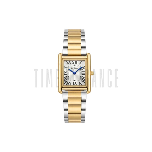 OLIYA 6862 Women’s Luxury Quartz Watch White Dial – Elegant Two-Tone Rectangular Stainless Steel Wristwatch