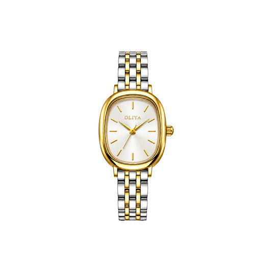 OLIYA 705 Women’s White Dial Oval Watch – Gold Silver Two Tone Bracelet