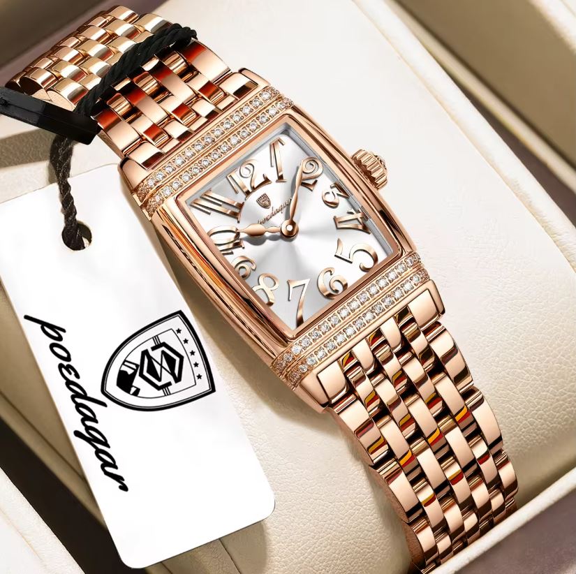 Poedagar 799 Women's Luxury Watch | Square Rose White Design
