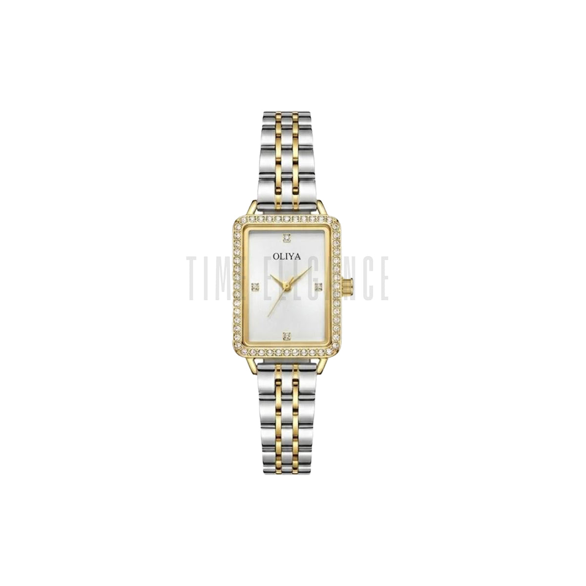 OLIYA 609 Women’s Luxury Square Quartz Watch Two Tone White Dial – Stainless Steel Elegant Wristwatch