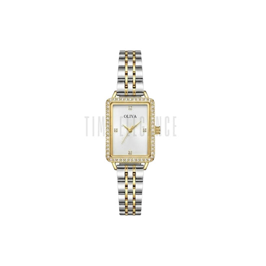 OLIYA 609 Women’s Luxury Square Quartz Watch Two Tone White Dial – Stainless Steel Elegant Wristwatch