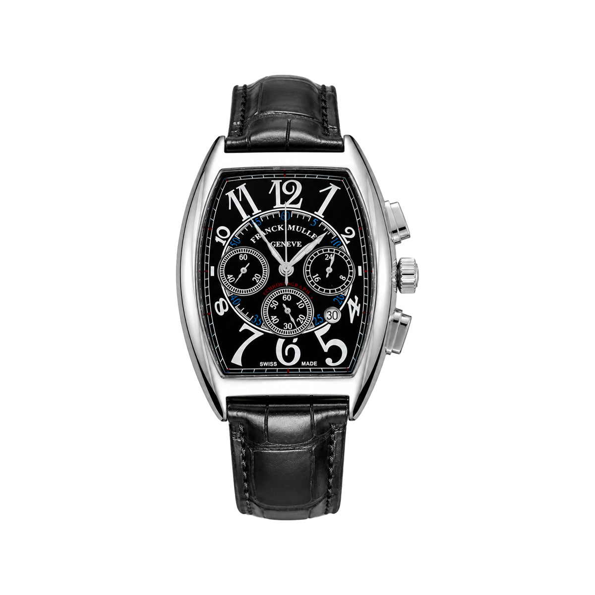 Franck Muller V45 Curvex Chronograph Men’s Watch – Black Dial & Black Leather Strap