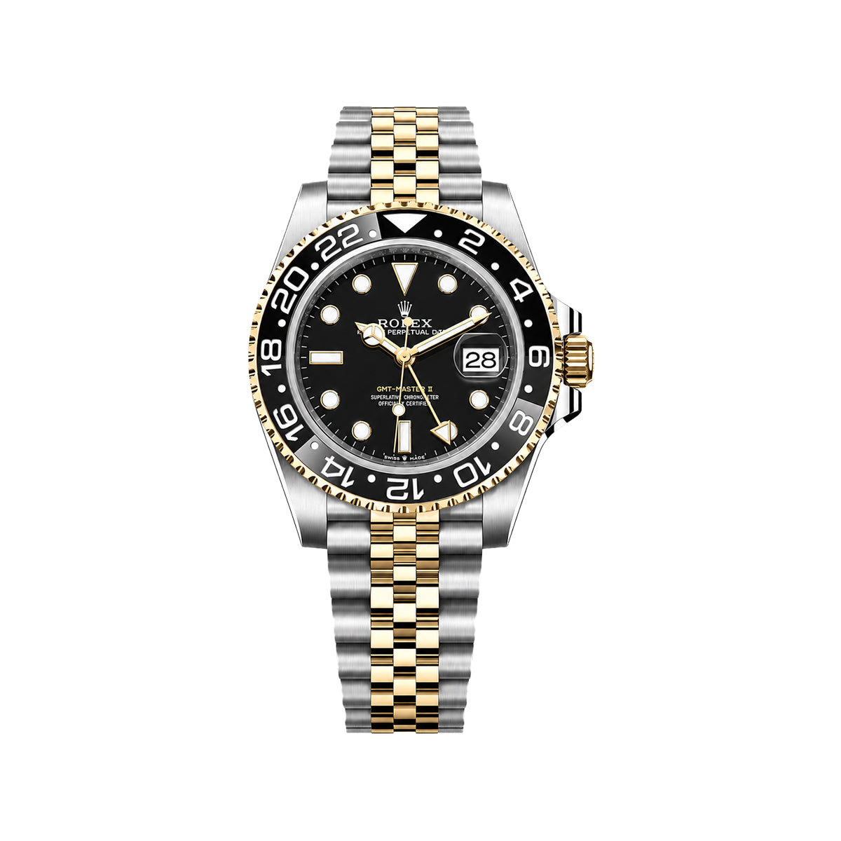 Rolex GMT-Master II Two Tone Men’s Watch – Black Dial & Gold Silver Jubilee Strap