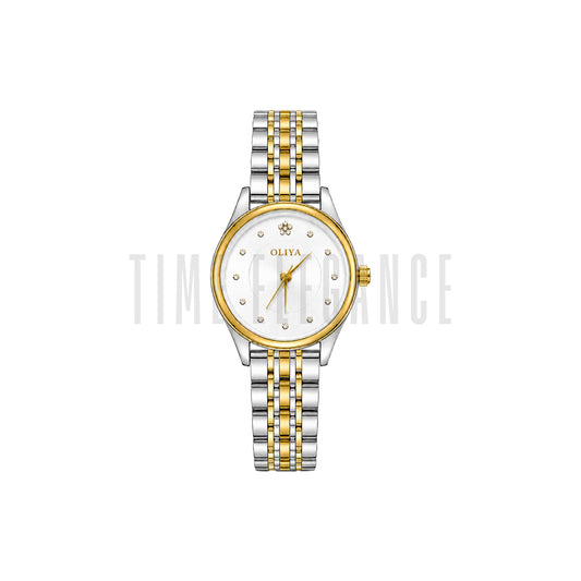 OLIYA 6658 Women’s White Crystal Dial Watch – Gold Silver Bracelet