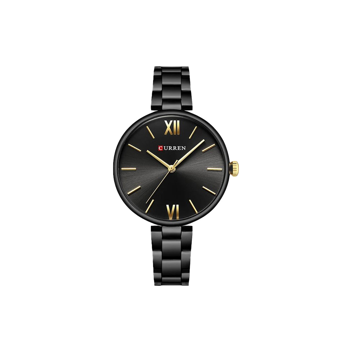 Black watch with gold accents on a white background