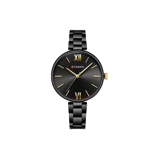 Black watch with gold accents on a white background