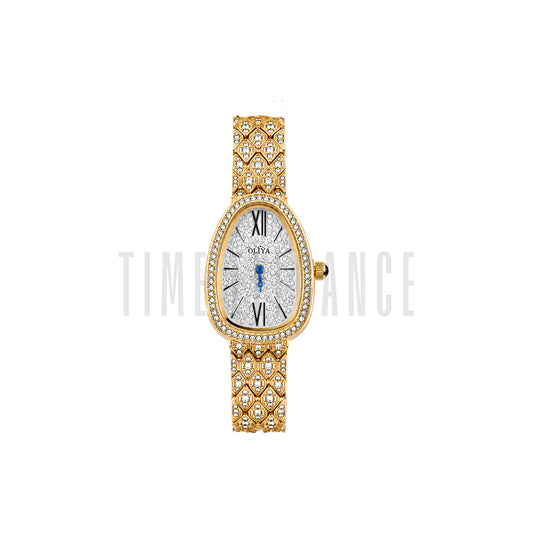 OLIYA 177 Luxury Crystal Oval Women's Quartz Watch | Gold Stainless Steel Elegant Ladies Wristwatch