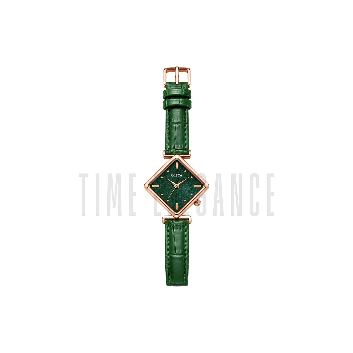 OLIYA 6819 Diamond Shape Green Dial Women's Quartz Leather Strap Watch
